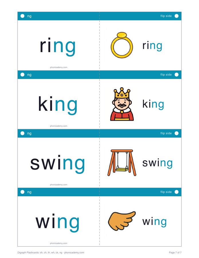 Digraph Flashcards: sh, ch, th, wh, ck, ng (PDF) — page 7