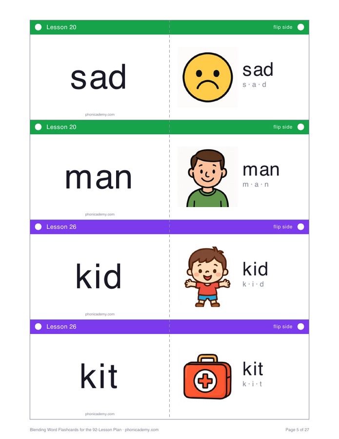 Blending Word Flashcards for the 92-Lesson Plan (PDF) — page 5