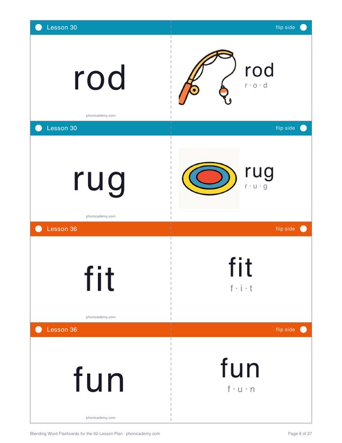 Blending Word Flashcards for the 92-Lesson Plan (PDF) — page 8