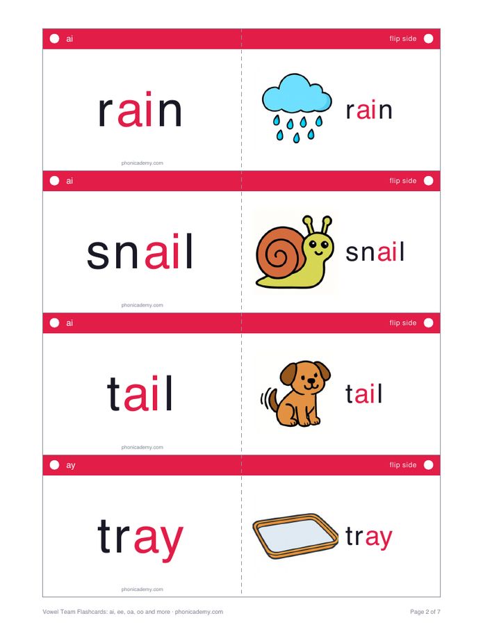 Vowel Team Flashcards: ai, ee, oa, oo and more (PDF) — page 2