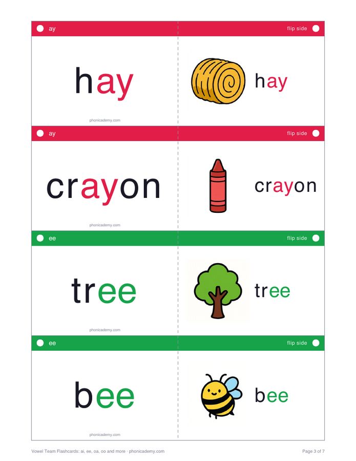 Vowel Team Flashcards: ai, ee, oa, oo and more (PDF) — page 3