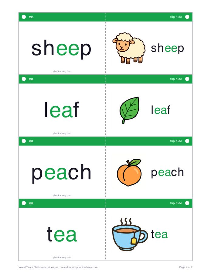 Vowel Team Flashcards: ai, ee, oa, oo and more (PDF) — page 4