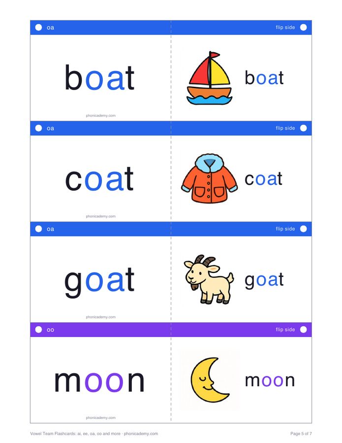 Vowel Team Flashcards: ai, ee, oa, oo and more (PDF) — page 5