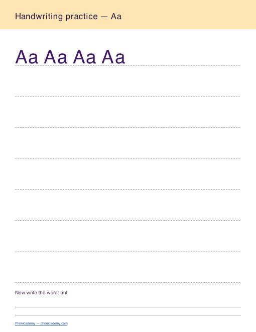 Letter A handwriting worksheet, page 2