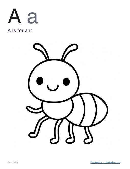 Letter A coloring worksheet, page 3