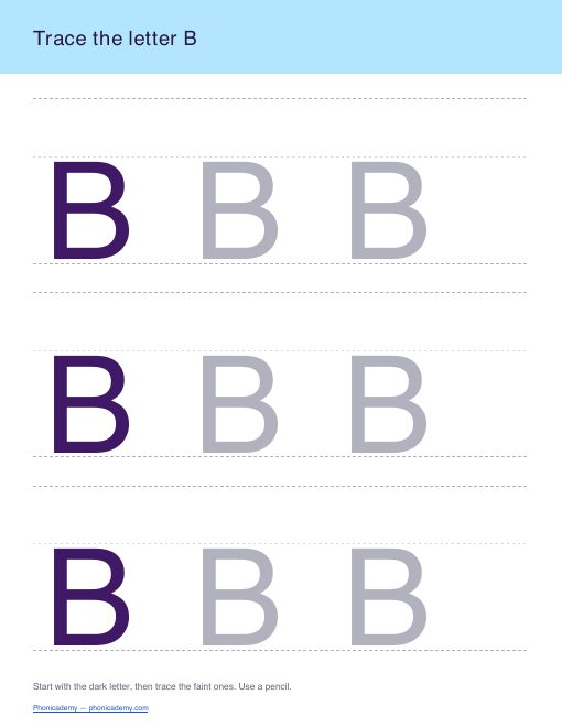 Letter B tracing worksheet, page 1