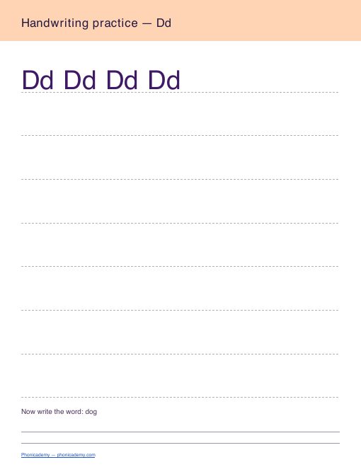 Letter D handwriting worksheet, page 2