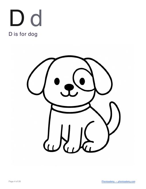 Letter D coloring worksheet, page 3
