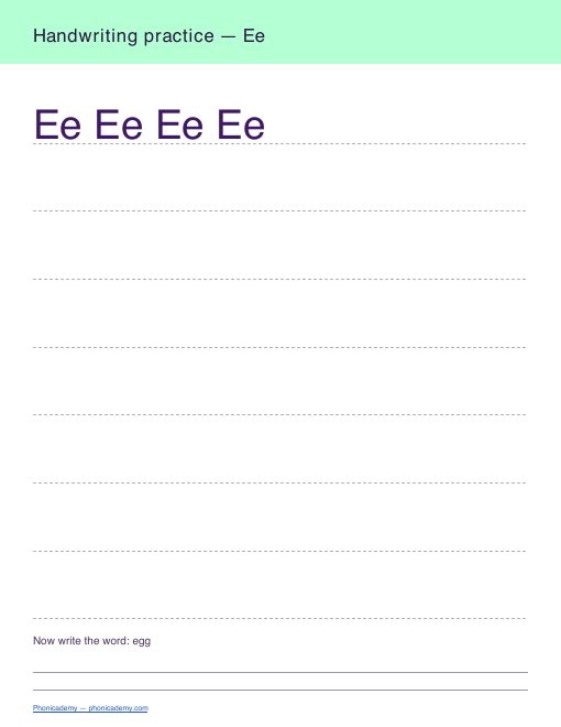 Letter E handwriting worksheet, page 2