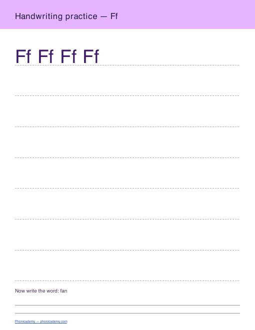 Letter F handwriting worksheet, page 2
