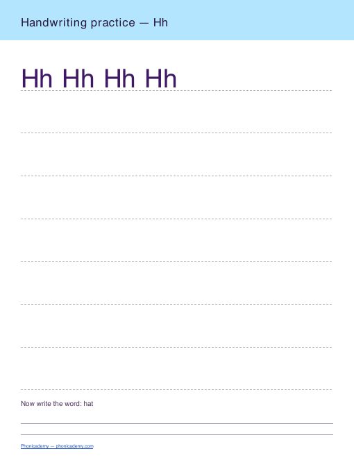 Letter H handwriting worksheet, page 2