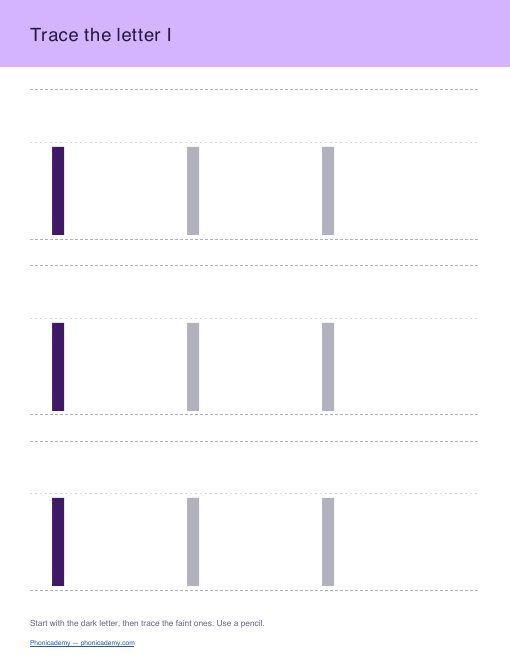 Letter I tracing worksheet, page 1