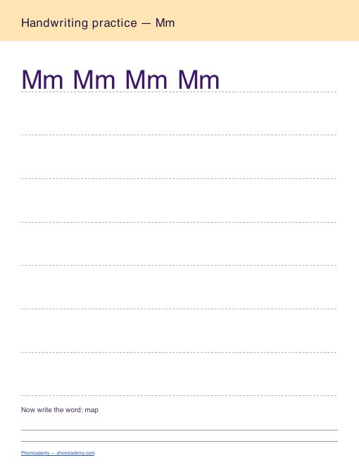 Letter M handwriting worksheet, page 2