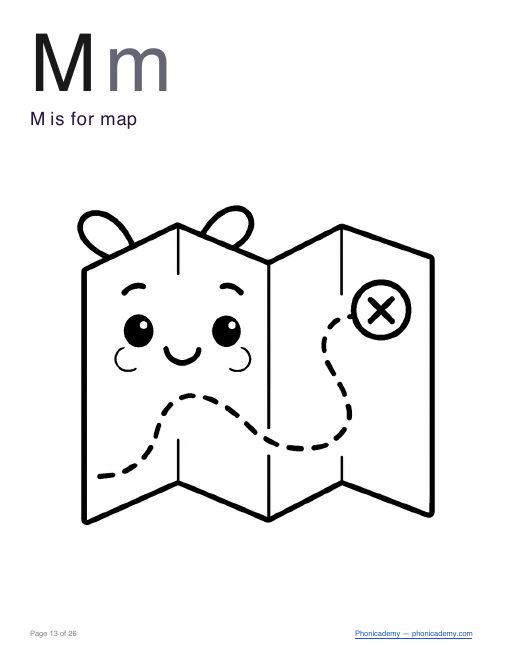 Letter M coloring worksheet, page 3