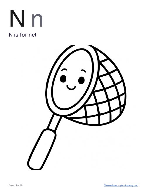 Letter N coloring worksheet, page 3