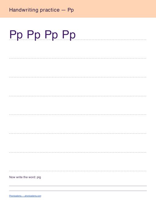 Letter P handwriting worksheet, page 2