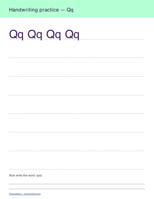 Letter Q handwriting worksheet, page 2