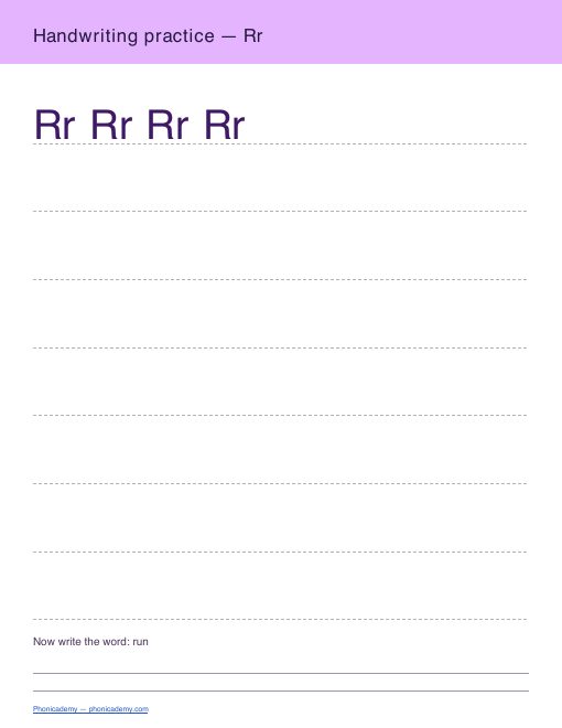 Letter R handwriting worksheet, page 2