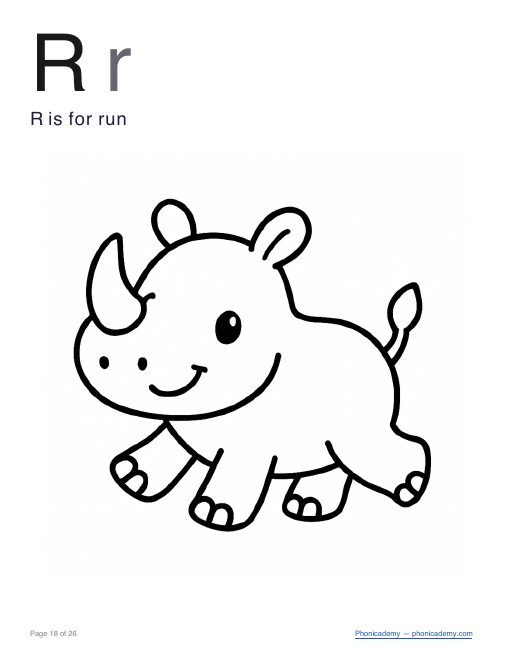 Letter R coloring worksheet, page 3