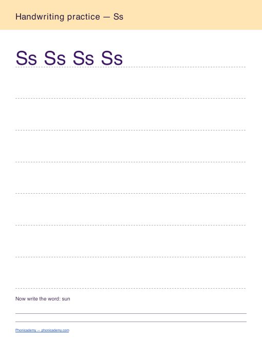 Letter S handwriting worksheet, page 2