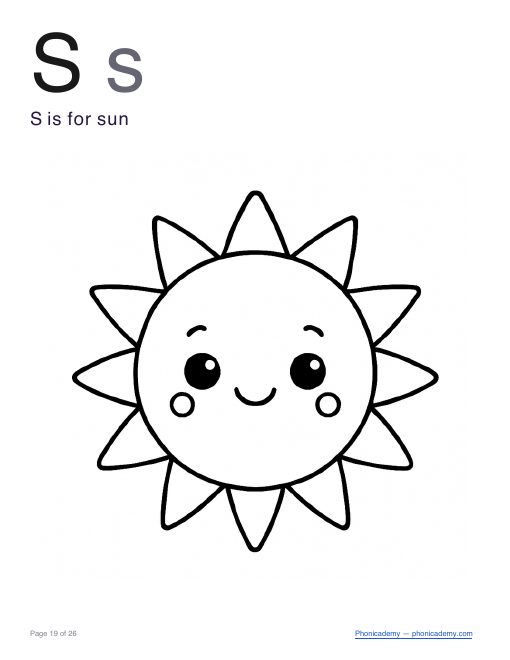 Letter S coloring worksheet, page 3