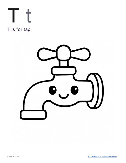 Letter T coloring worksheet, page 3