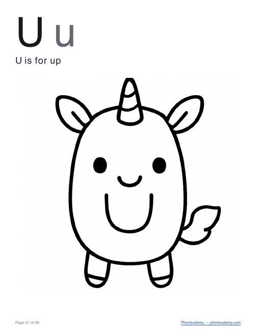 Letter U coloring worksheet, page 3