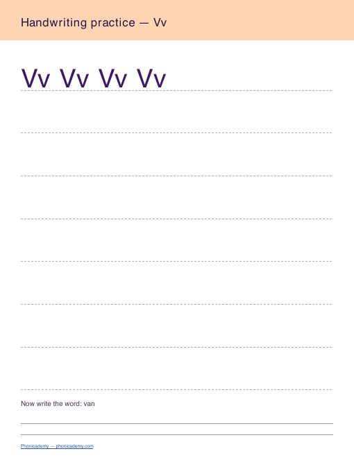 Letter V handwriting worksheet, page 2