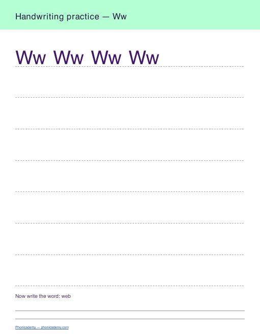 Letter W handwriting worksheet, page 2