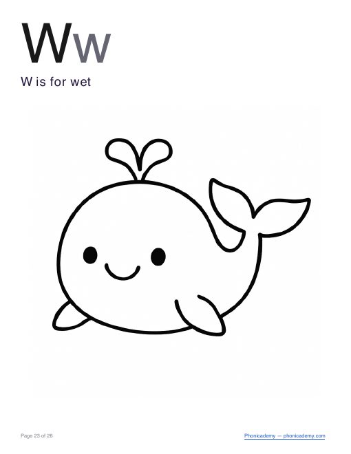 Letter W coloring worksheet, page 3