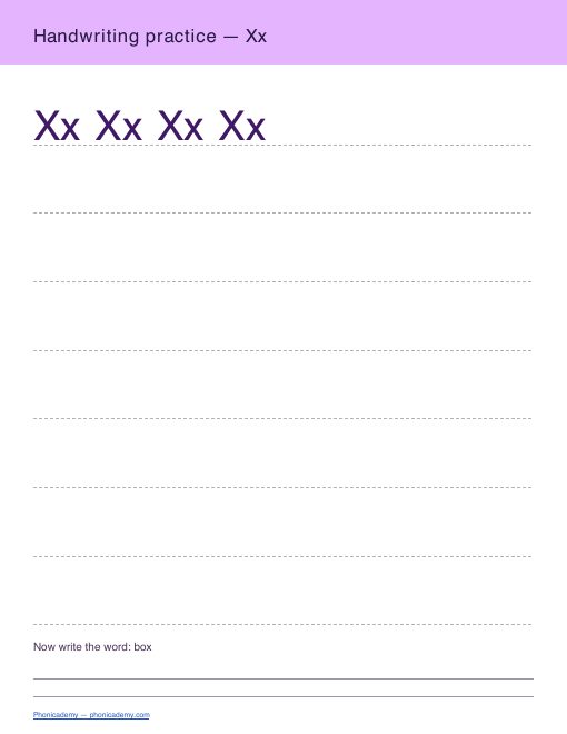 Letter X handwriting worksheet, page 2
