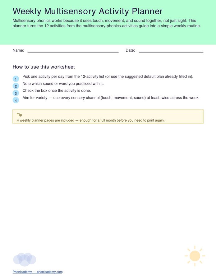 Weekly Multisensory Activity Planner (Free PDF)
