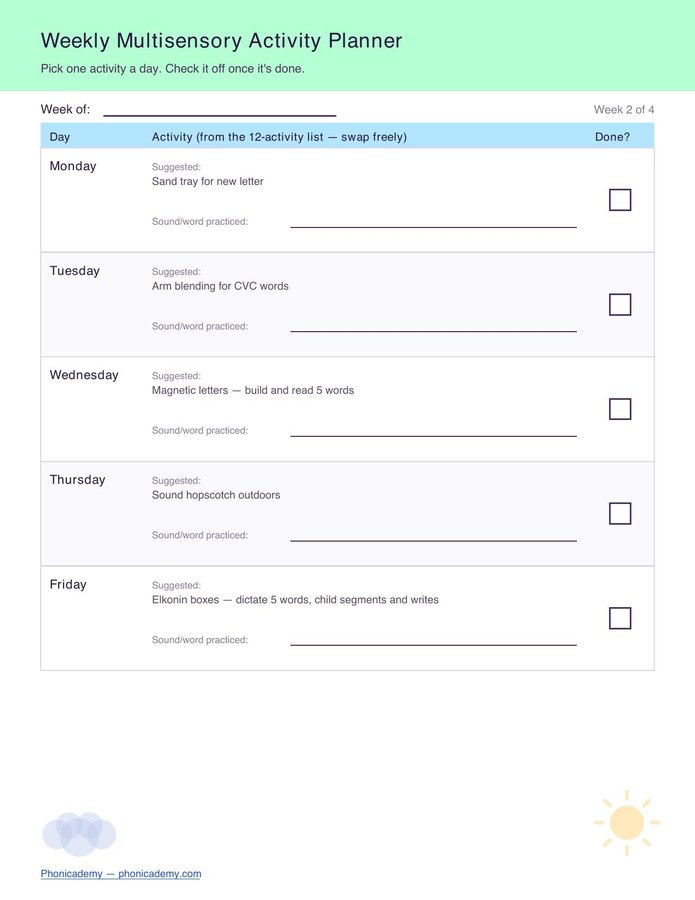Weekly Multisensory Activity Planner (Free PDF) — page 3