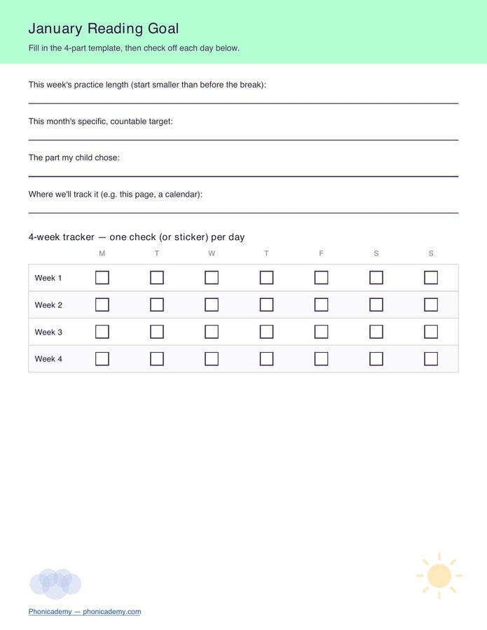 January Reading Goal Worksheet (Free PDF) — page 2