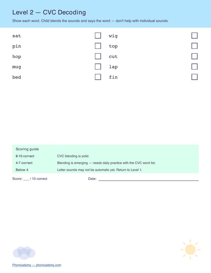 6-Level Phonics Screener (Free PDF) — page 3
