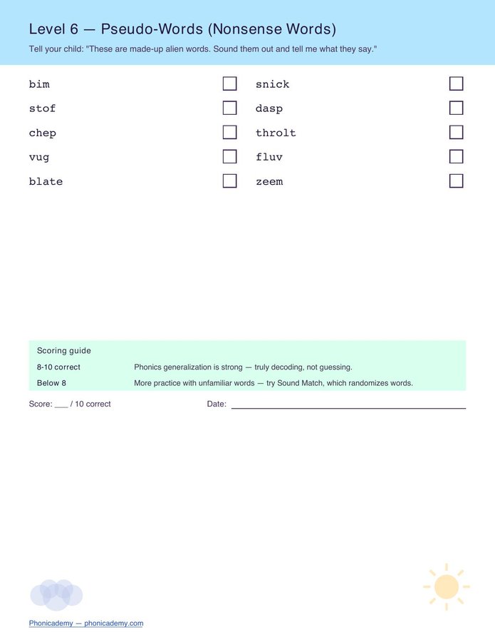 6-Level Phonics Screener (Free PDF) — page 7