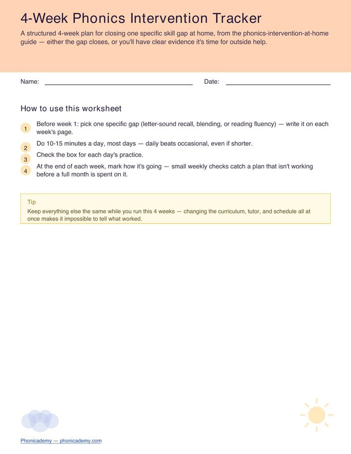 4-Week Phonics Intervention Tracker (Free PDF)