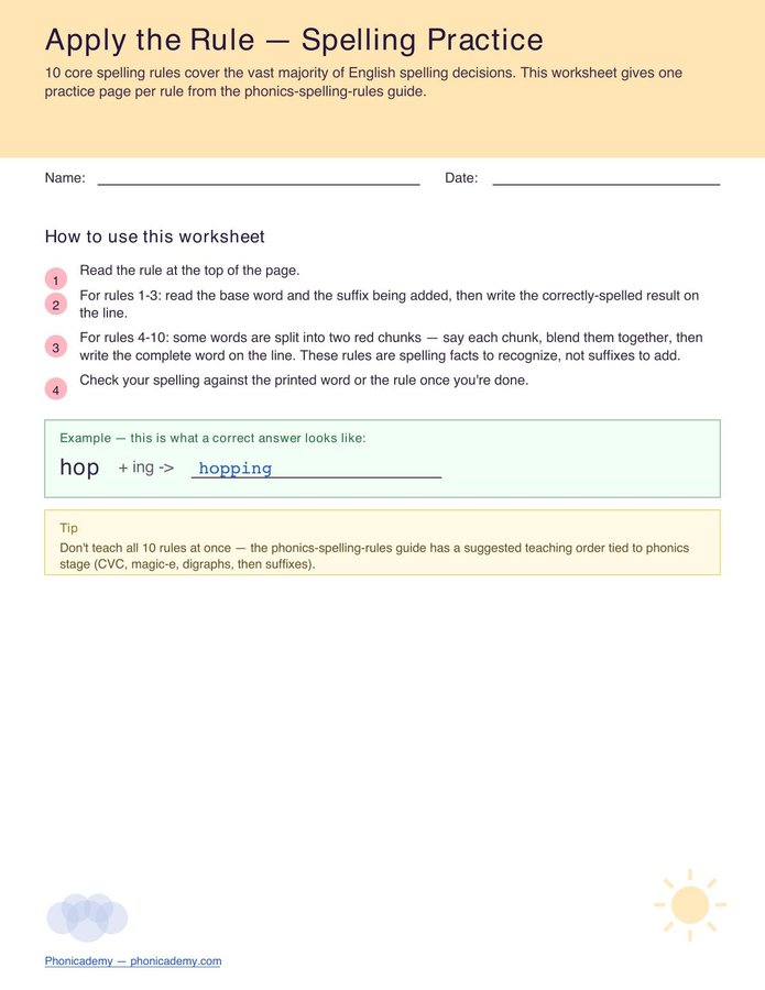 Apply the Rule — Spelling Practice (Free PDF)