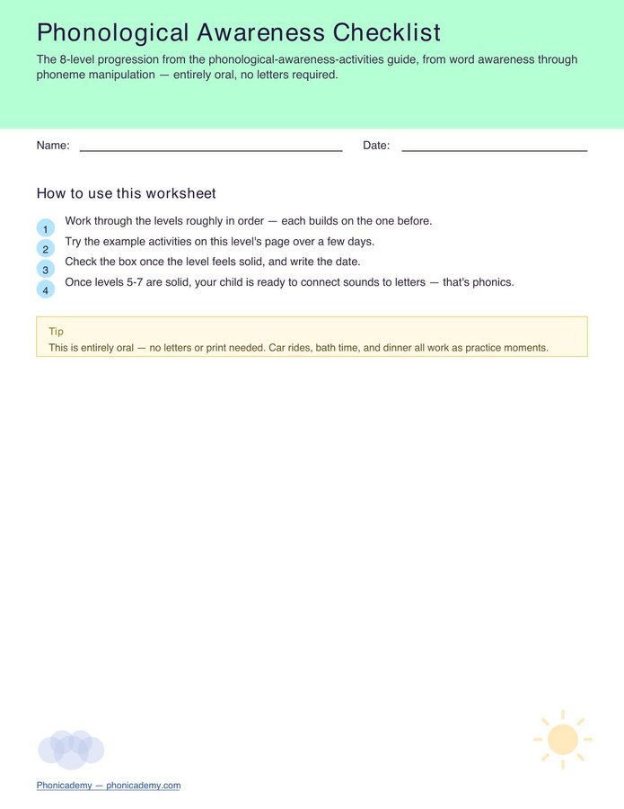 Phonological Awareness Checklist — 8 Levels (Free PDF)