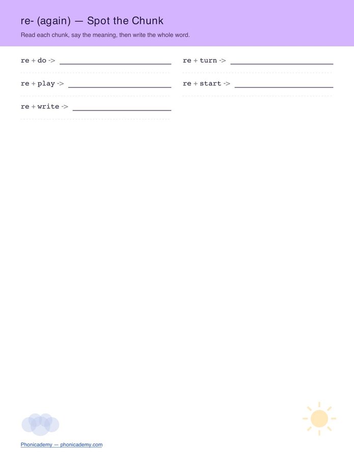 Prefixes & Suffixes — Spot the Chunk (Free PDF) — page 3