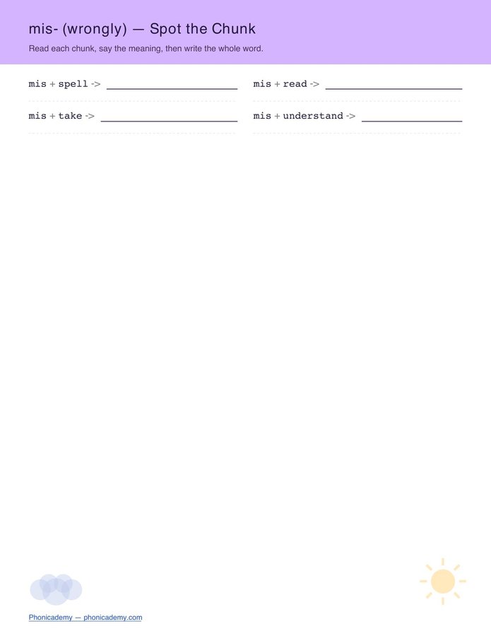 Prefixes & Suffixes — Spot the Chunk (Free PDF) — page 6