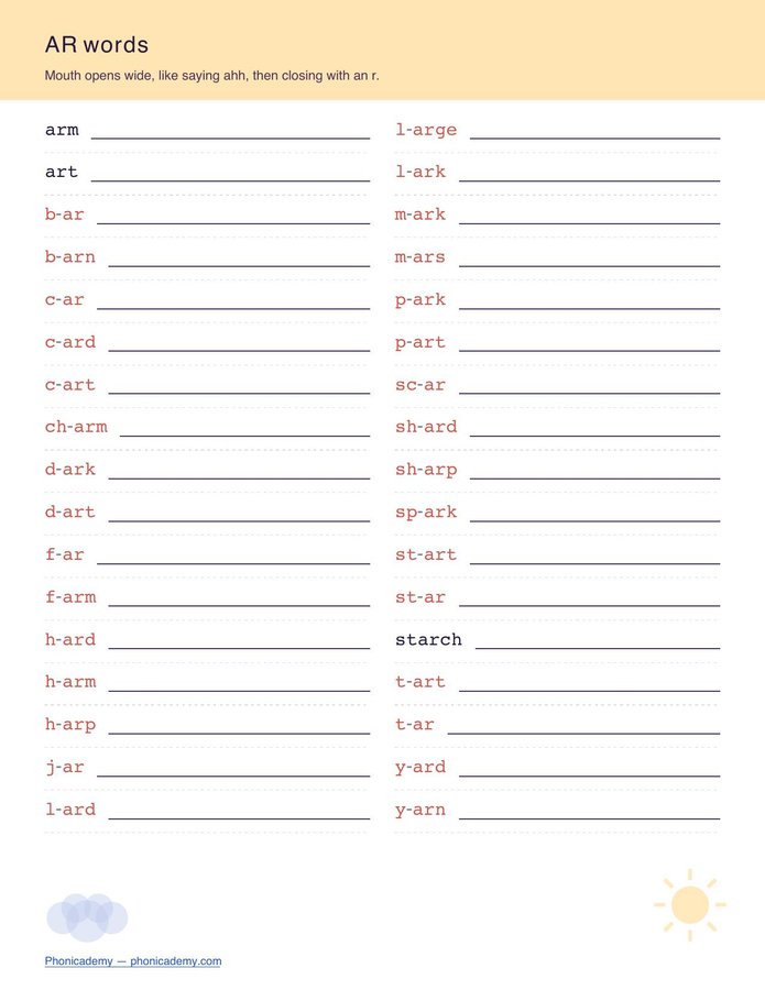R-Controlled Worksheet — AR (Free PDF) — page 2