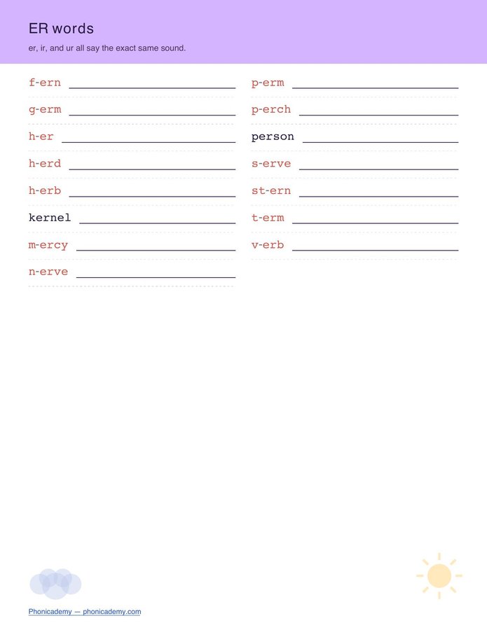 R-Controlled Worksheet — ER (Free PDF) — page 2