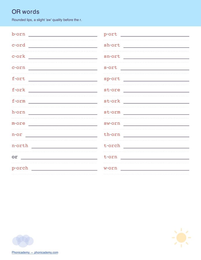 R-Controlled Worksheet — OR (Free PDF) — page 2