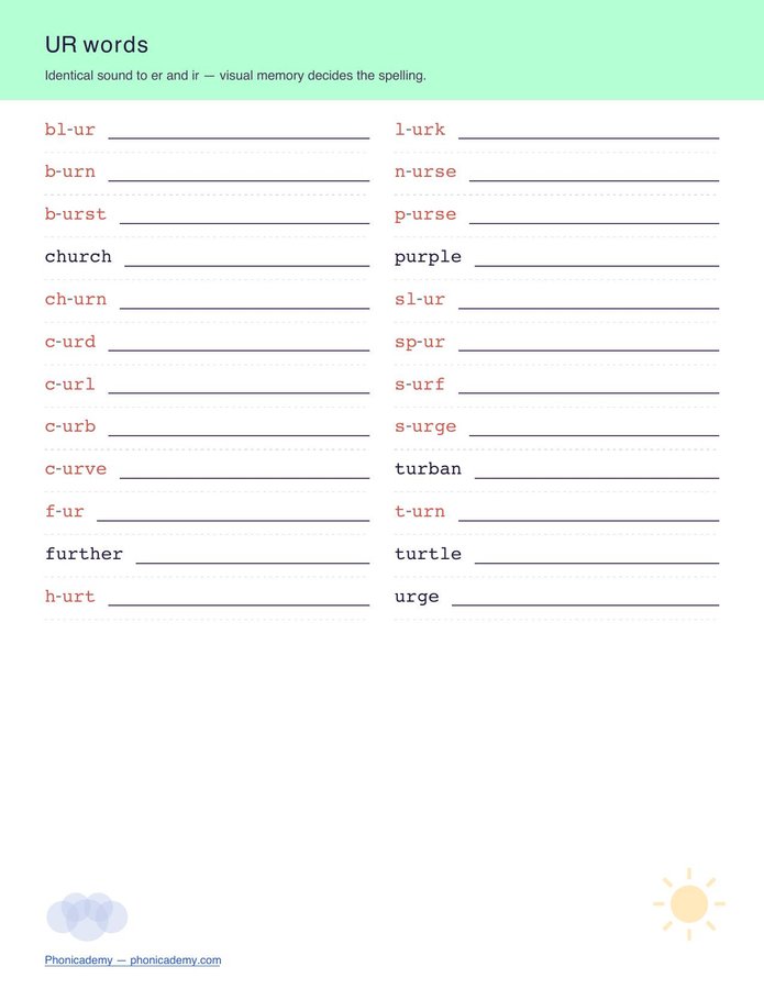R-Controlled Worksheet — UR (Free PDF) — page 2