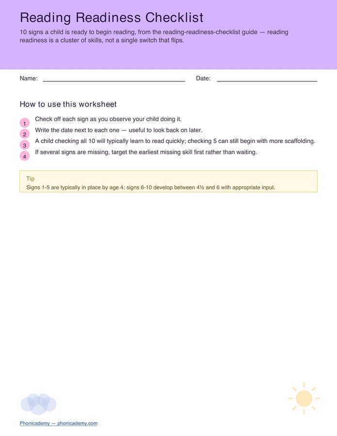 Reading Readiness Checklist — 10 Signs (Free PDF)