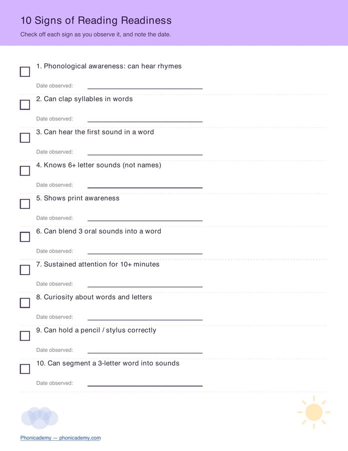 Reading Readiness Checklist — 10 Signs (Free PDF) — page 2