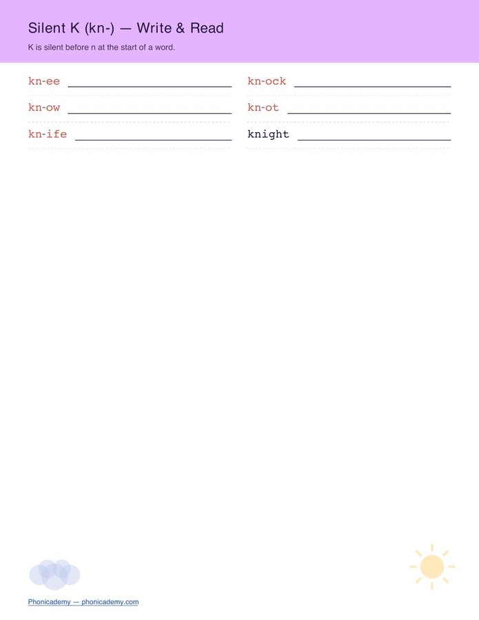 Silent Letters Worksheet — kn, wr, gh, mb (Free PDF) — page 2