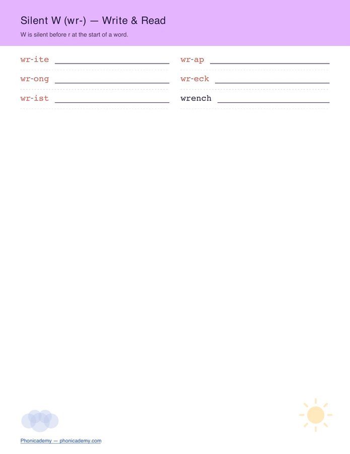 Silent Letters Worksheet — kn, wr, gh, mb (Free PDF) — page 3