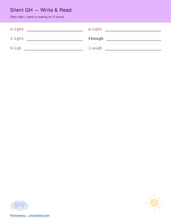 Silent Letters Worksheet — kn, wr, gh, mb (Free PDF) — page 4